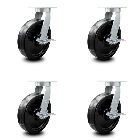 SERVICE CASTER 12 Inch Extra Heavy Duty Phenolic Wheel Swivel Caster Set with Brakes SCC, 4PK SCC-KP92S1230-PHR-SLB-4
